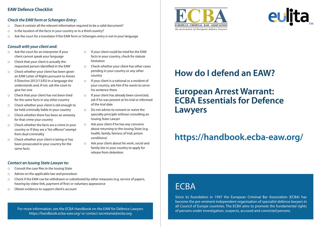 How do I defend an EAW? European Arrest Warrant: ECBA Essentials for Defence Lawyers